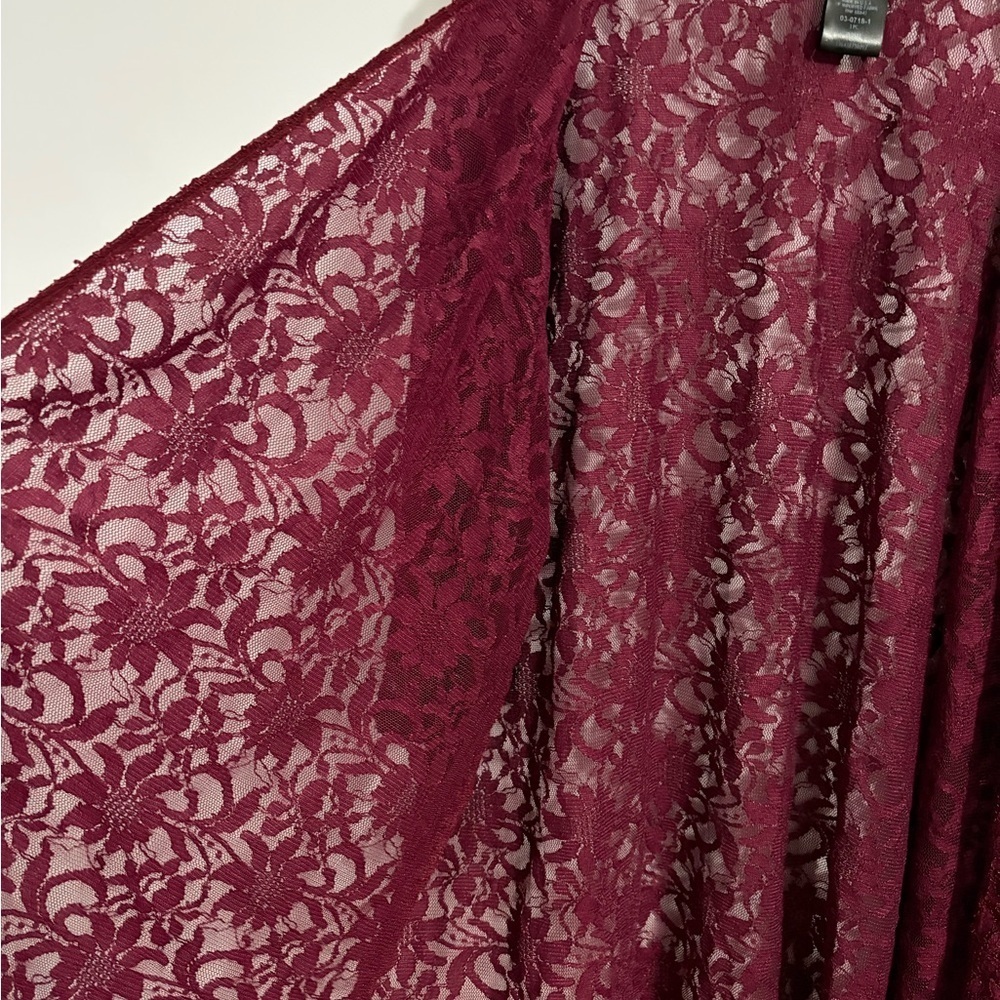Catherines Women’s Lace Open Front Cardigan Size 22W Burgundy Floral 3/4 Sleeves - Picture 3 of 9